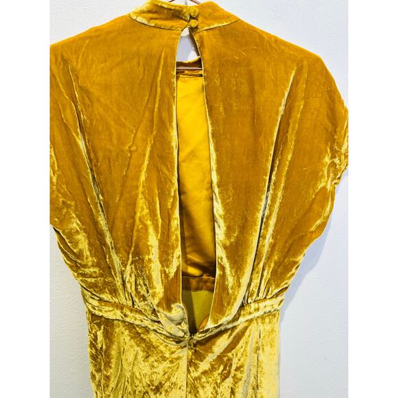SALONI Gold Velvet High Neck Cinched Waist Cap Sleeves Fabienne Gown size US 8 - Picture 13 of 16